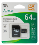 Карта памяти SDHC-micro Card 64GB Apacer AP64GMCSX10U1-R Class 10 + SD Adapter — фото, картинка — 1