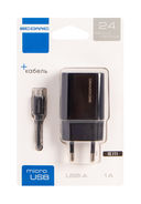 Сетевое зарядное устройство Atomic U2 с кабелем microUSB (черный) — фото, картинка — 1